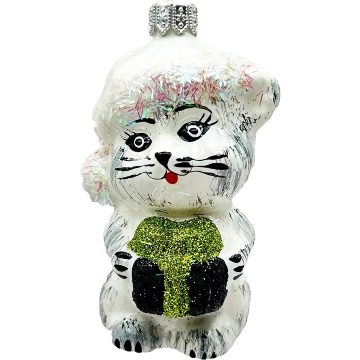 Bombka choinkowa - Kotek w czapce Mikołaja: biały