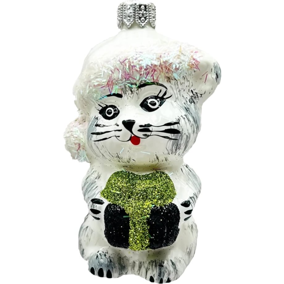 Bombka choinkowa - Kotek w czapce Mikołaja: biały