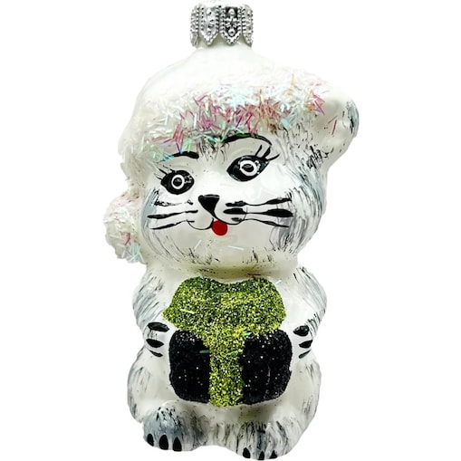 Bombka choinkowa - Kotek w czapce Mikołaja: biały