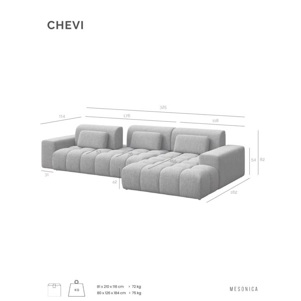 Chevi Sofa narożna - jasnoszara