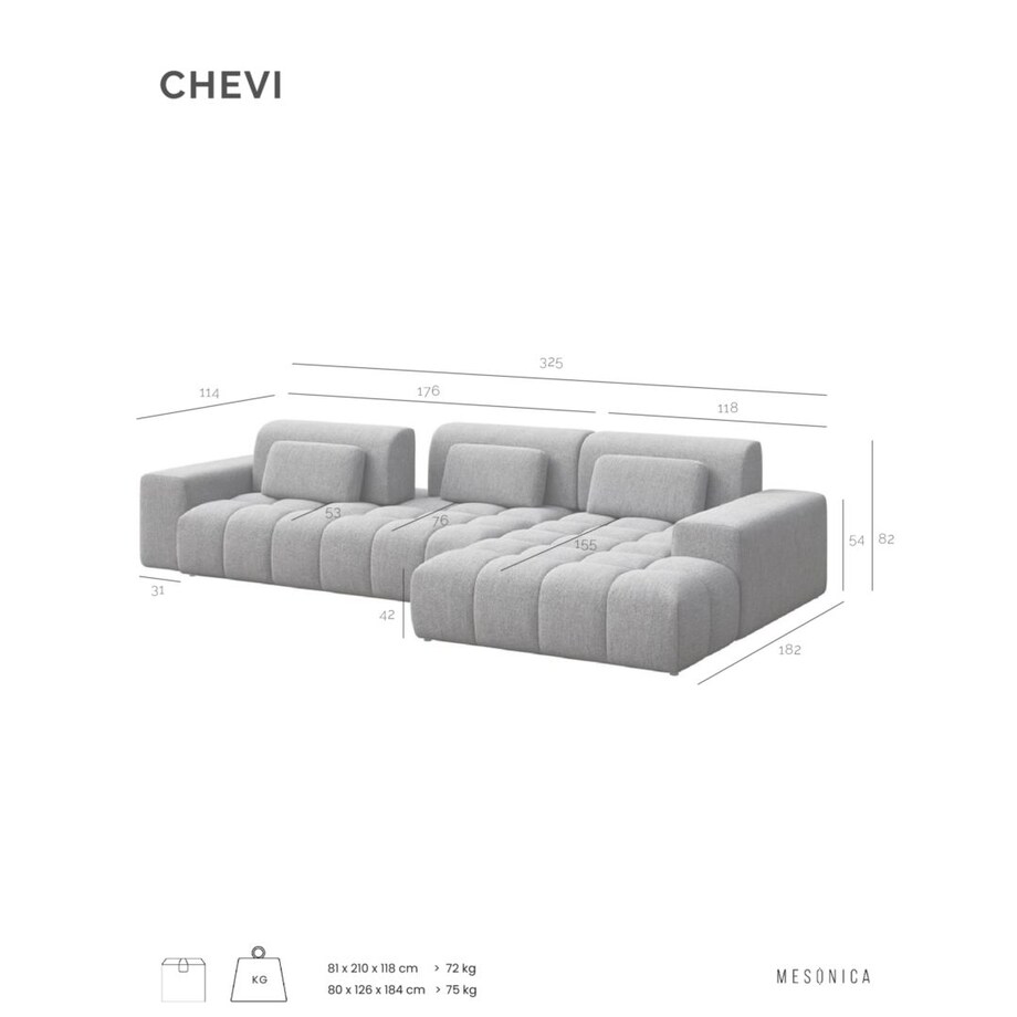 Chevi Sofa narożna - jasnoszara