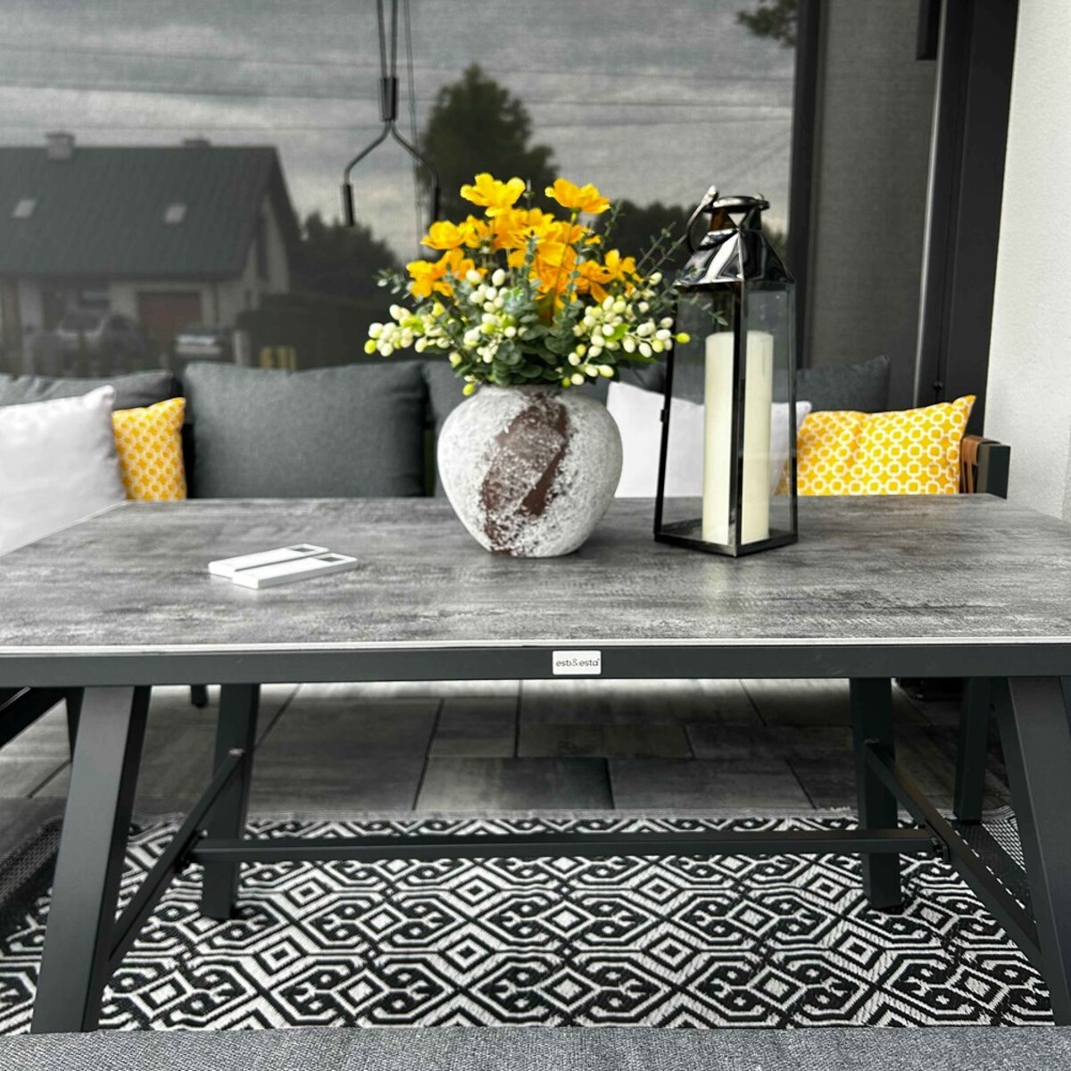 Zestaw Mebli Ogrodowych Jadalnianych TEXAS Narożny dla 6 Osób Sofa Stół Ławka SZARY