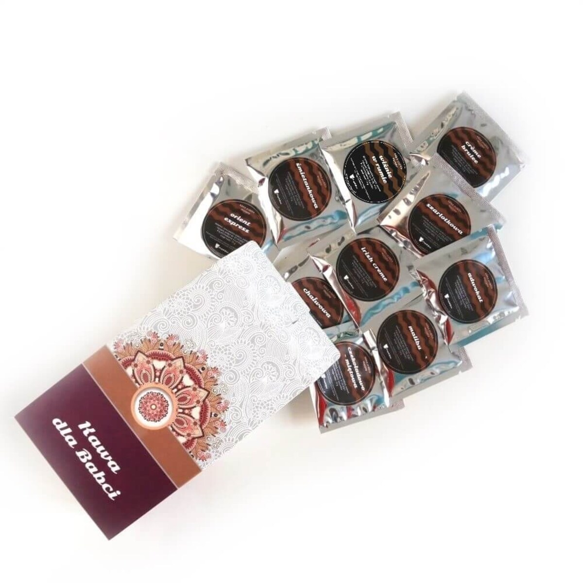 Zestaw kaw dla Babci - prezent podarunek dla babci z kawą smakową aromatyzowaną 10 smaków x 10g - prezent upominek na Dzień Babci i nie tylko