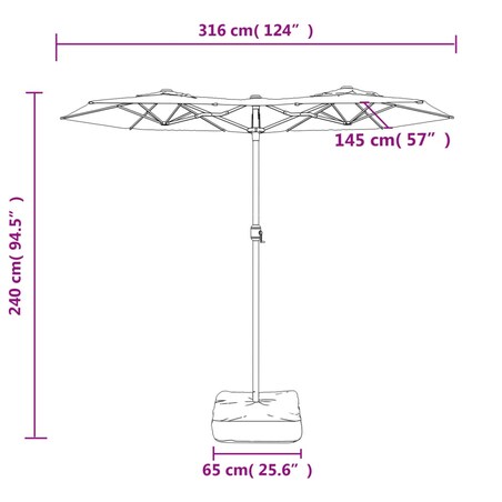 vidaXL Podwójny parasol ogrodowy, antracytowy, 316x145 cm