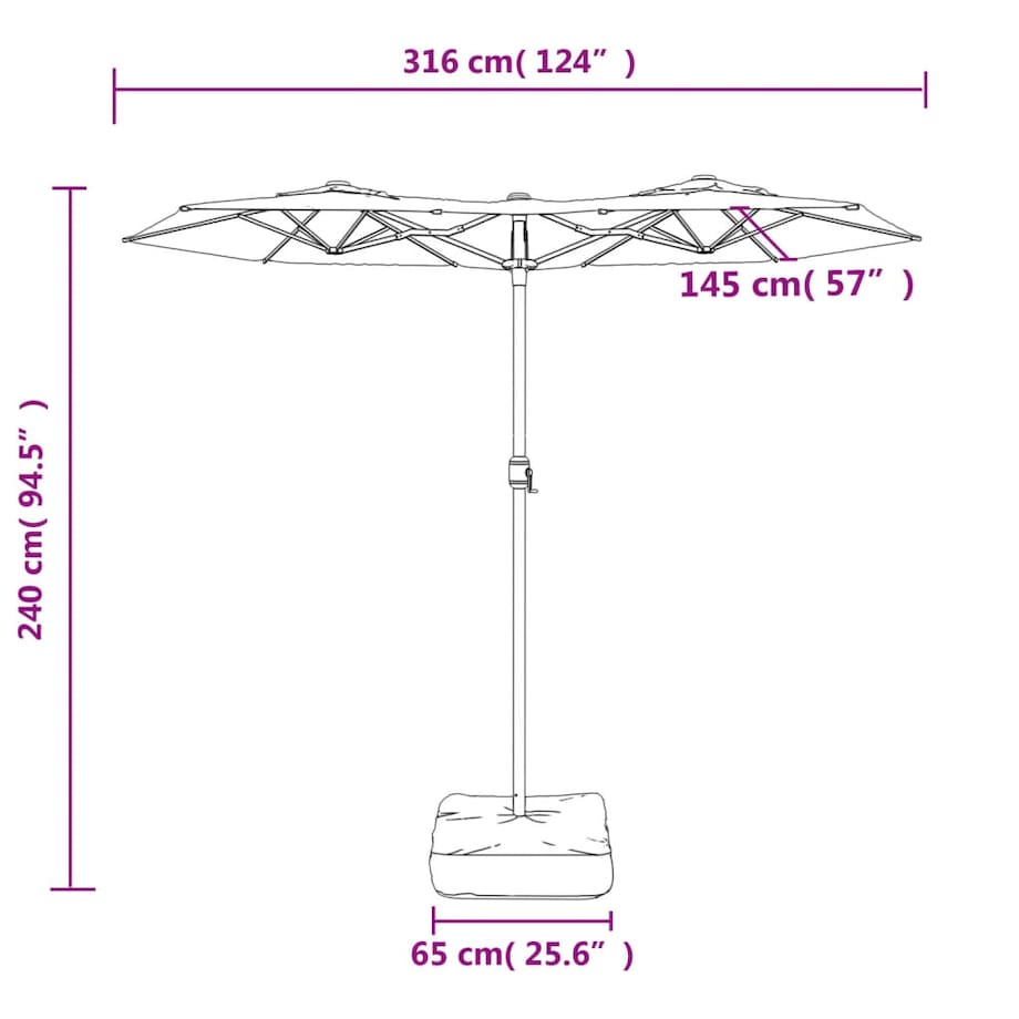 vidaXL Podwójny parasol ogrodowy, antracytowy, 316x145 cm