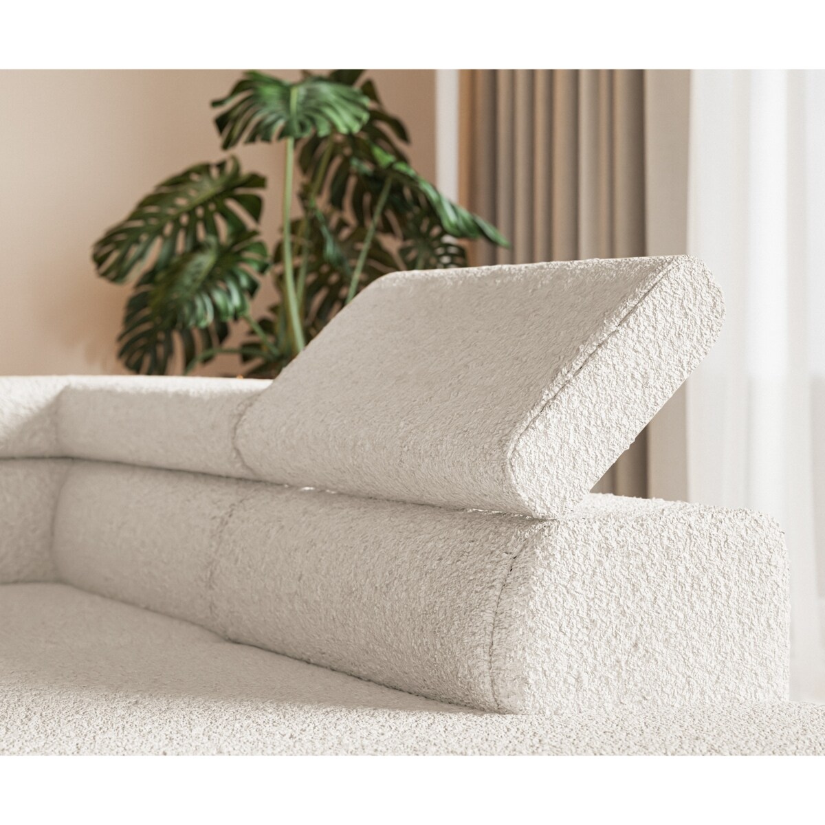 Narożnik ALEX z regulowanymi zagłówkami, prawostronny- tkanina boucle- ecru