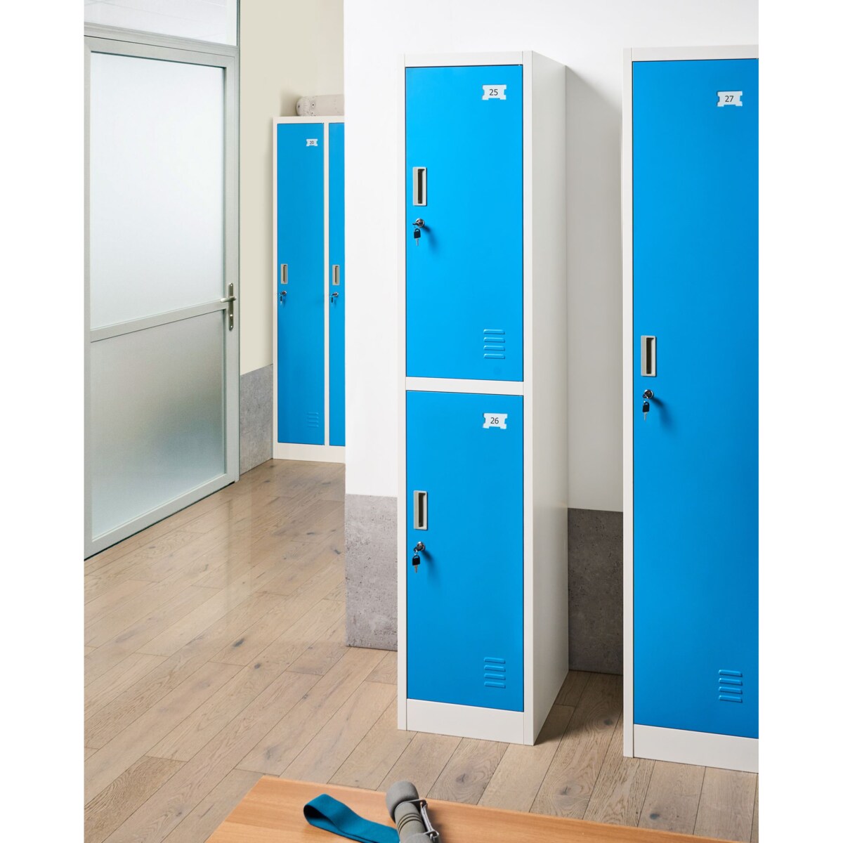 Szafa socjalna ubraniowa dwupoziomowa ATHLETE Metal Biały/ niebieski