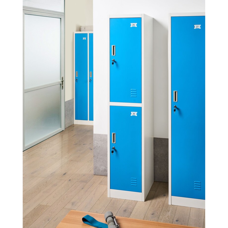 Szafa socjalna ubraniowa dwupoziomowa ATHLETE Metal Biały/ niebieski