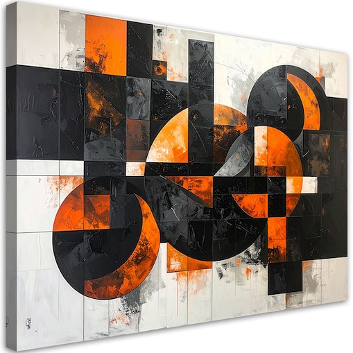Obraz do salonu pokoju biura, Abstrakcja koła kształty czarno pomarańczowy