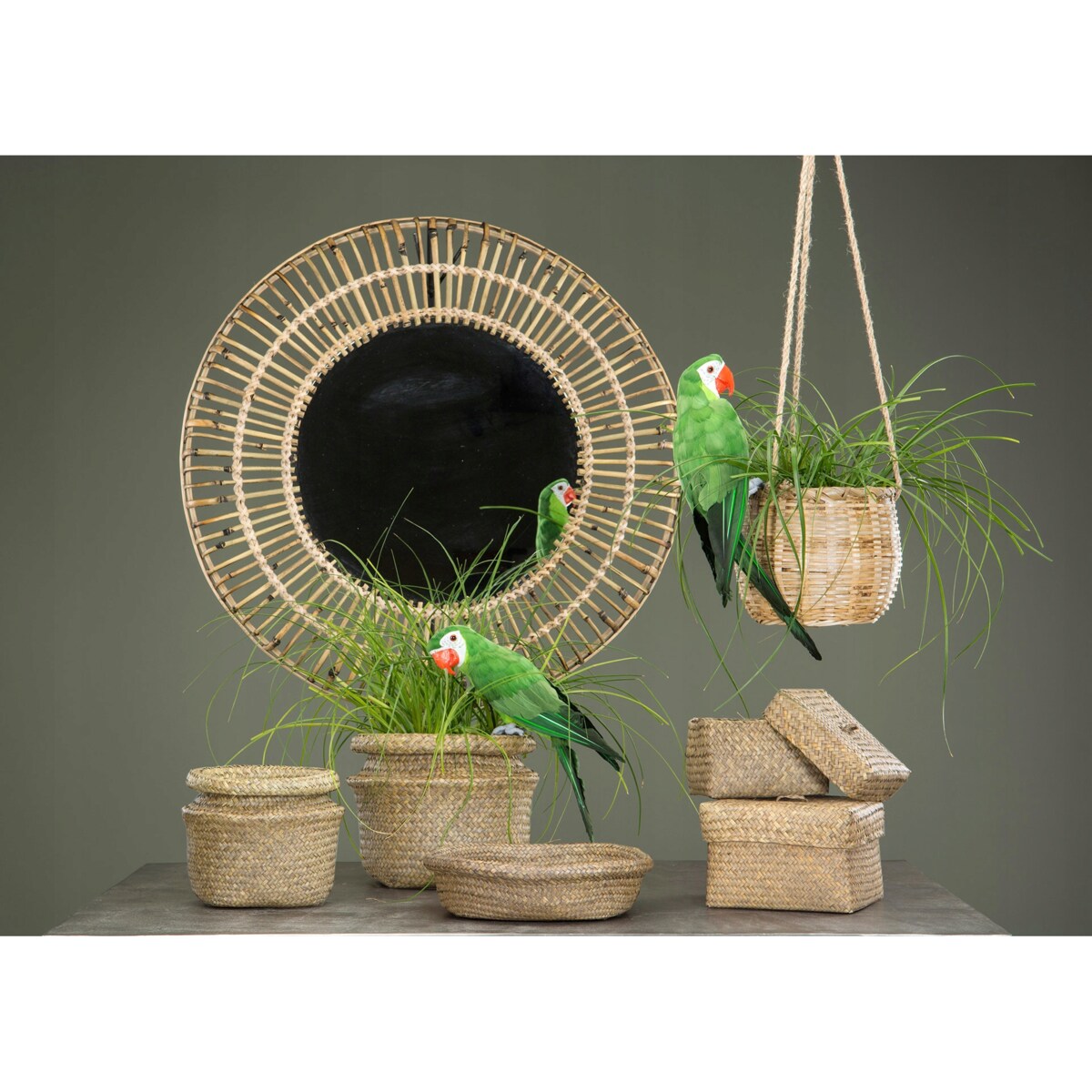 LUSTRO WISZĄCE BOHO bambus naturalne do salonu sypialni śr. 82cm