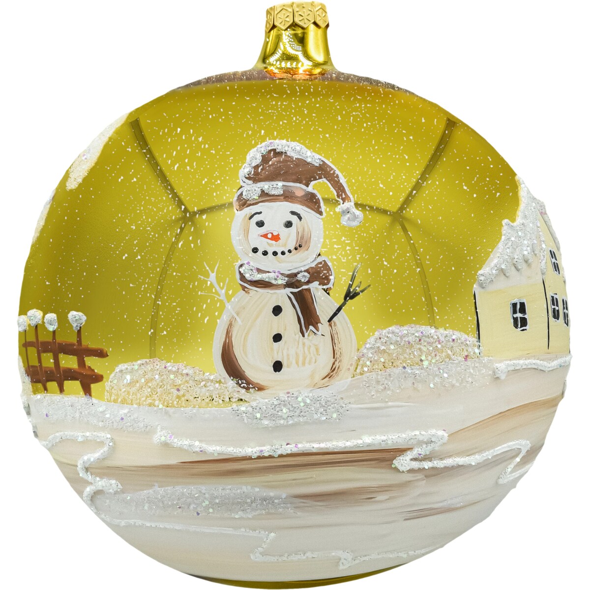 Bombka okrągła duża: Zimowe miasteczko z bałwanem