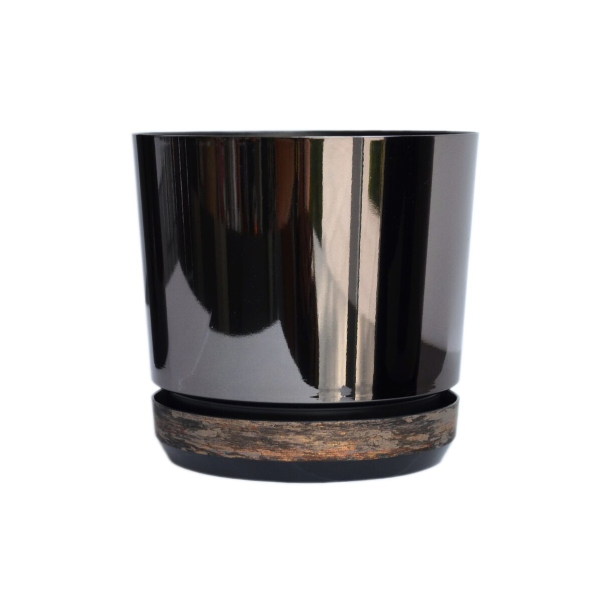 32 Doniczka DUO CZARNA z podstawką RDZAWA KORA dwukolorowa nowoczesna glamour wysoki połysk metaliczna elegancka duża donica