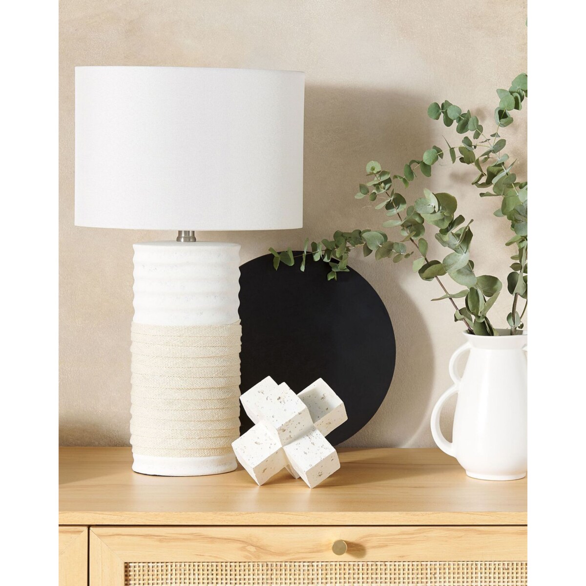 Lampka nocna porcelanowa beżowa NAVIA