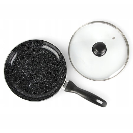 Patelnia Granitowa Pokrywka 18 Cm Plaster Miodu Indukcja Gaz 0.6L Wysoka 4.0