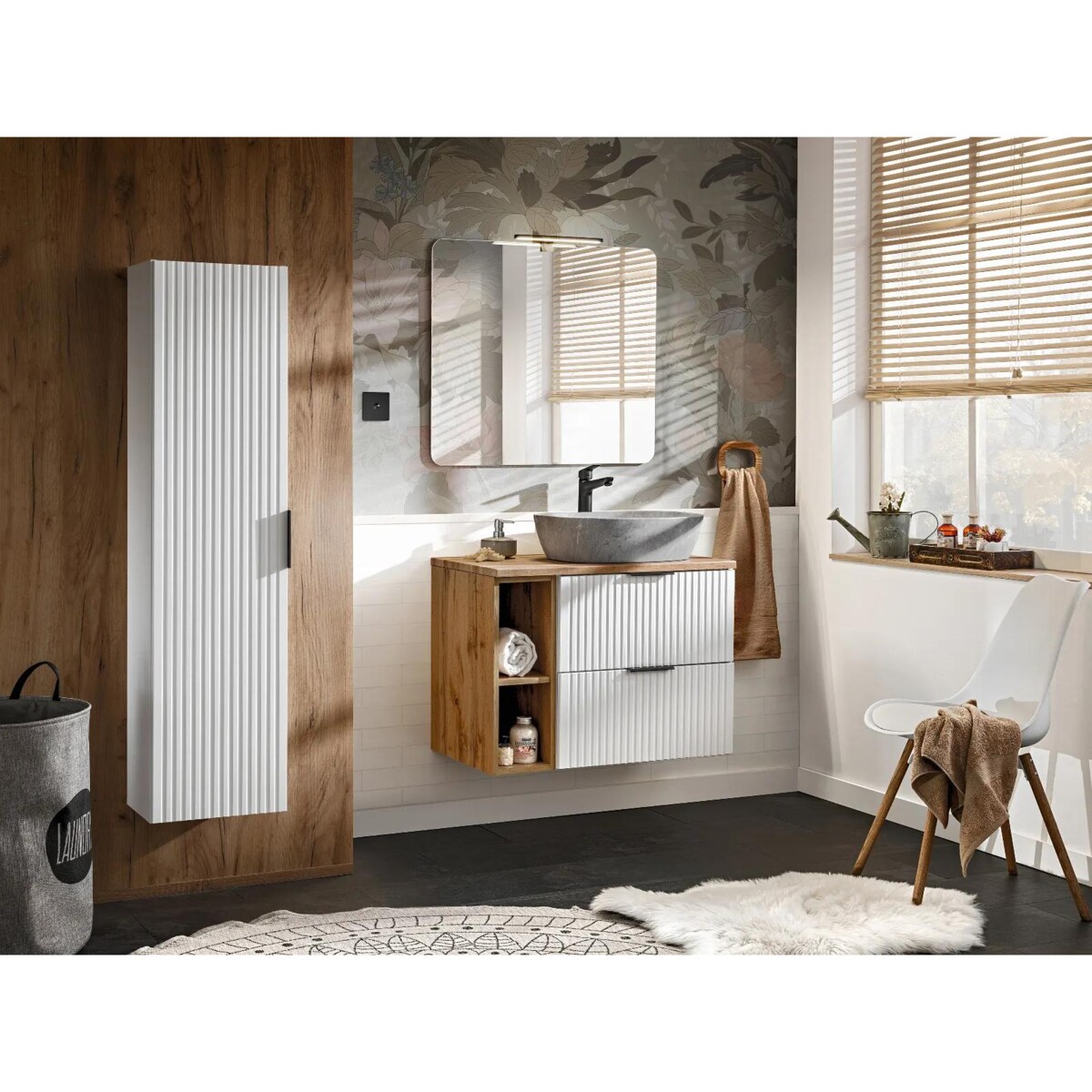 Szafka pod umywalkę nablatową ADEL WHITE 82 60cm biała - zestaw 80cm z regałem i blatem