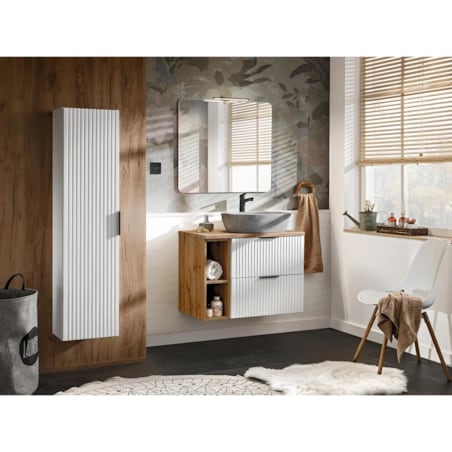 Szafka pod umywalkę nablatową ADEL WHITE 82 60cm biała - zestaw 80cm z regałem i blatem