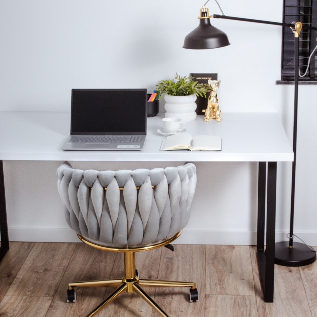 Fotel biurowy krzesło obrotowe regulowane welurowe szare