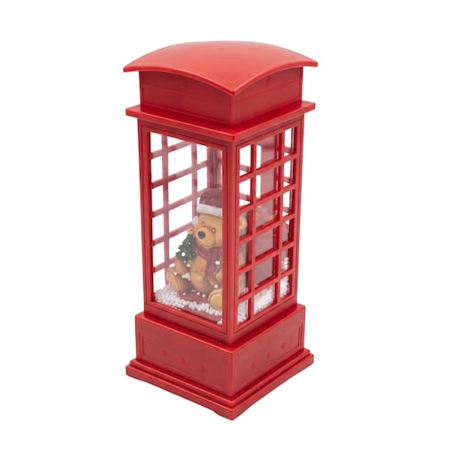 Budka telefoniczna świąteczna z LED, efektem śniegu i melodią, 10,5 x 10,5 x 25 cm