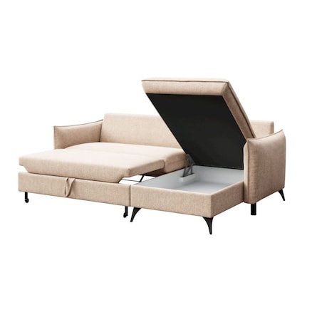 Brim Sofa narożna prawa z funkcją spania i pojemnikiem prawa jasno beżowa