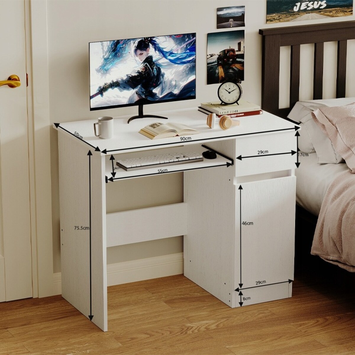 Biurko komputerowe stolik białe młodzieżowe nowoczesne z szuflada półka