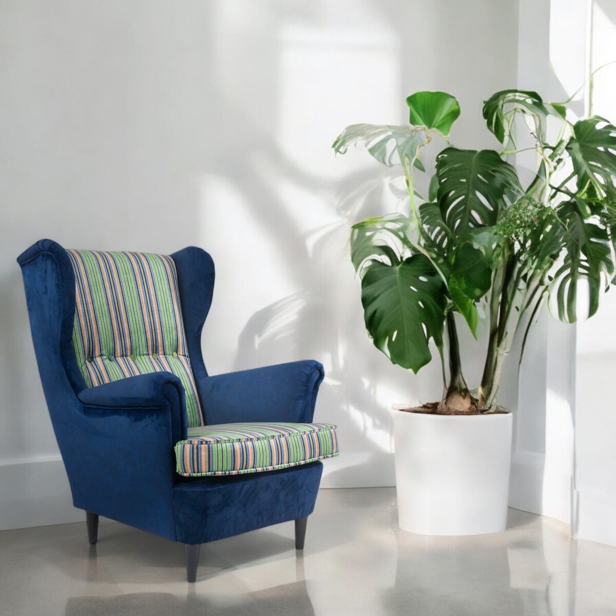 Fotel uszak Cambridge velvet – elegancki fotel wypoczynkowy do salonu i sypialni z autorskim wzorem