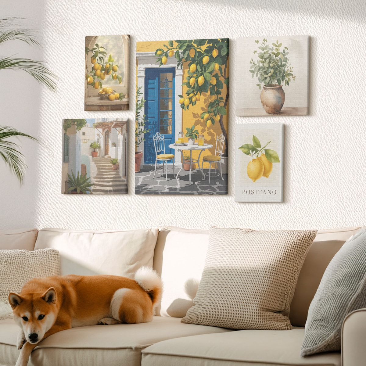 Zestaw 5 obrazów na płótnie - Cytrusowe inspiracje w stylu prowansalskim - żółty