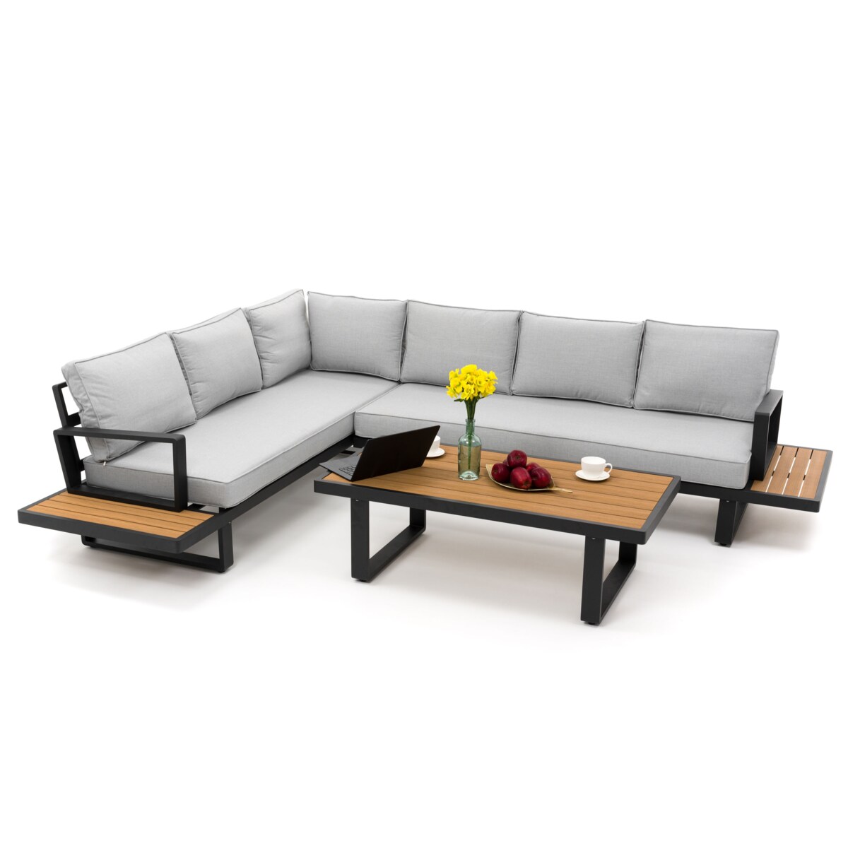 Meble ogrodowe duży narożnik nowoczesny aluminium ATOL grafitowo-szary