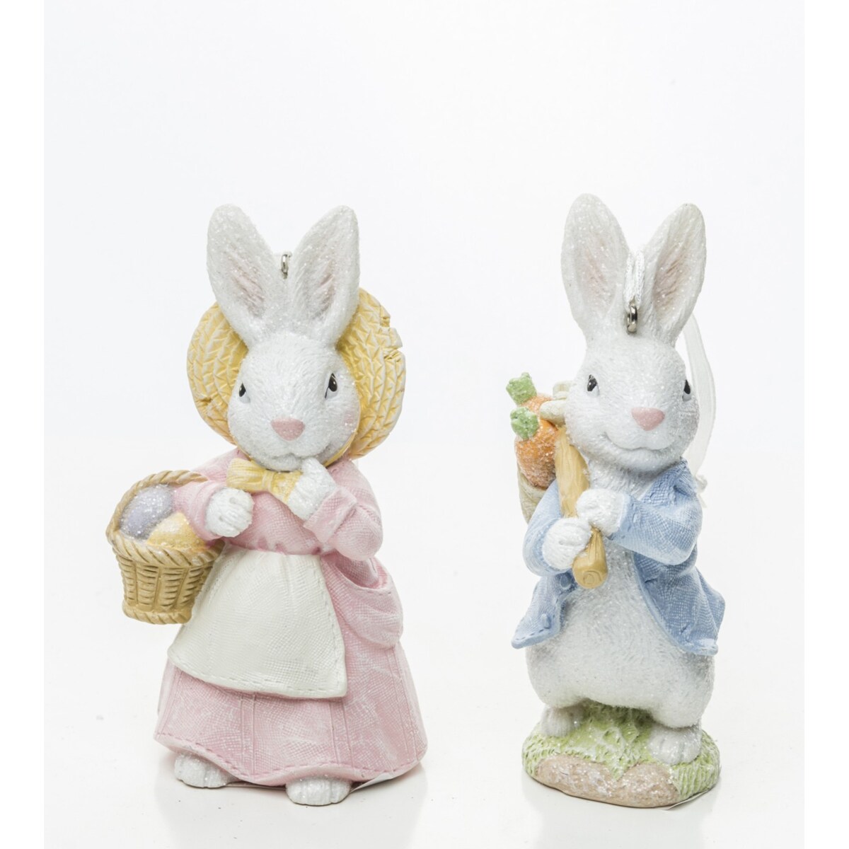 Dekoracja - Zawieszki 2 króliczki ogrodniczki 10x3,5x5 cm