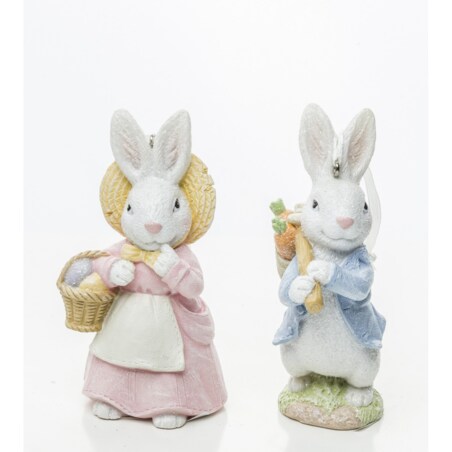 Dekoracja - Zawieszki 2 króliczki ogrodniczki 10x3,5x5 cm