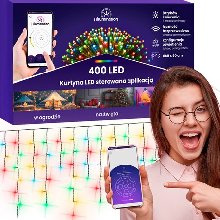 Kurtyna Led Całoroczna Sterowana Aplikacją Dekoracja Świetlna 400 Girlanda