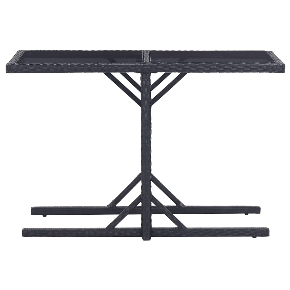 vidaXL Stół ogrodowy, czarny, 110 x 53 x 72 cm, szkło i polirattan