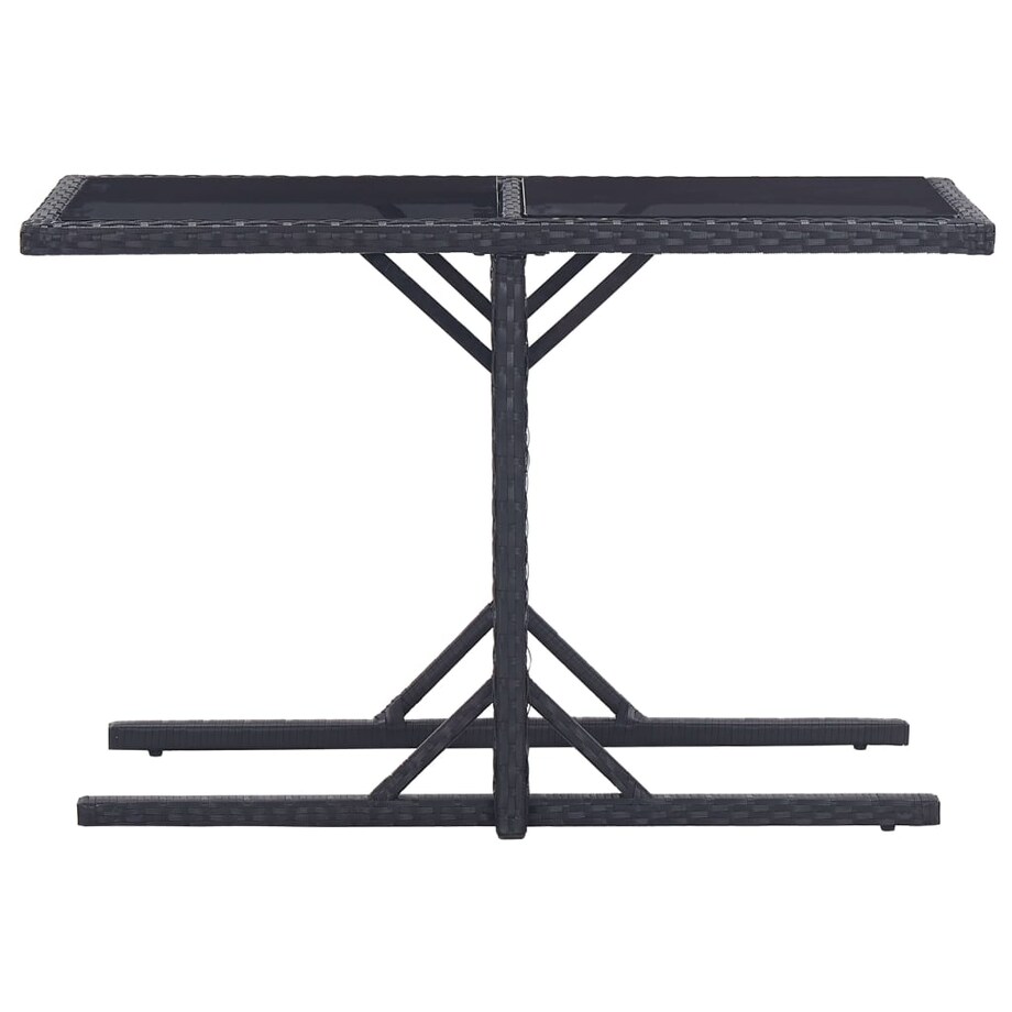 vidaXL Stół ogrodowy, czarny, 110 x 53 x 72 cm, szkło i polirattan