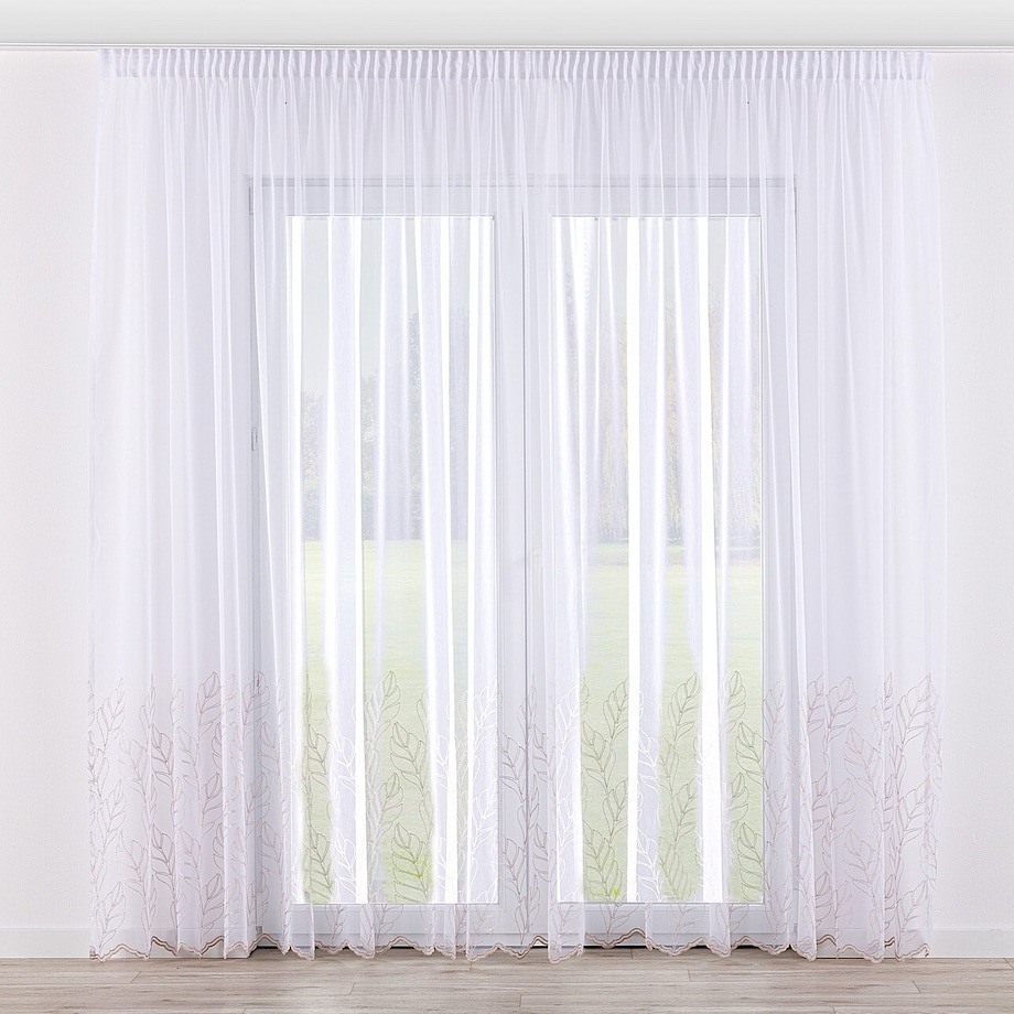 Firana na taśmie 300x245 biały ze złotym wzorem