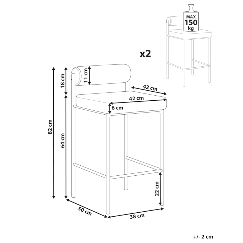 Krzesło barowe Zestaw 2 Boucle Złamana biel AMAYA
