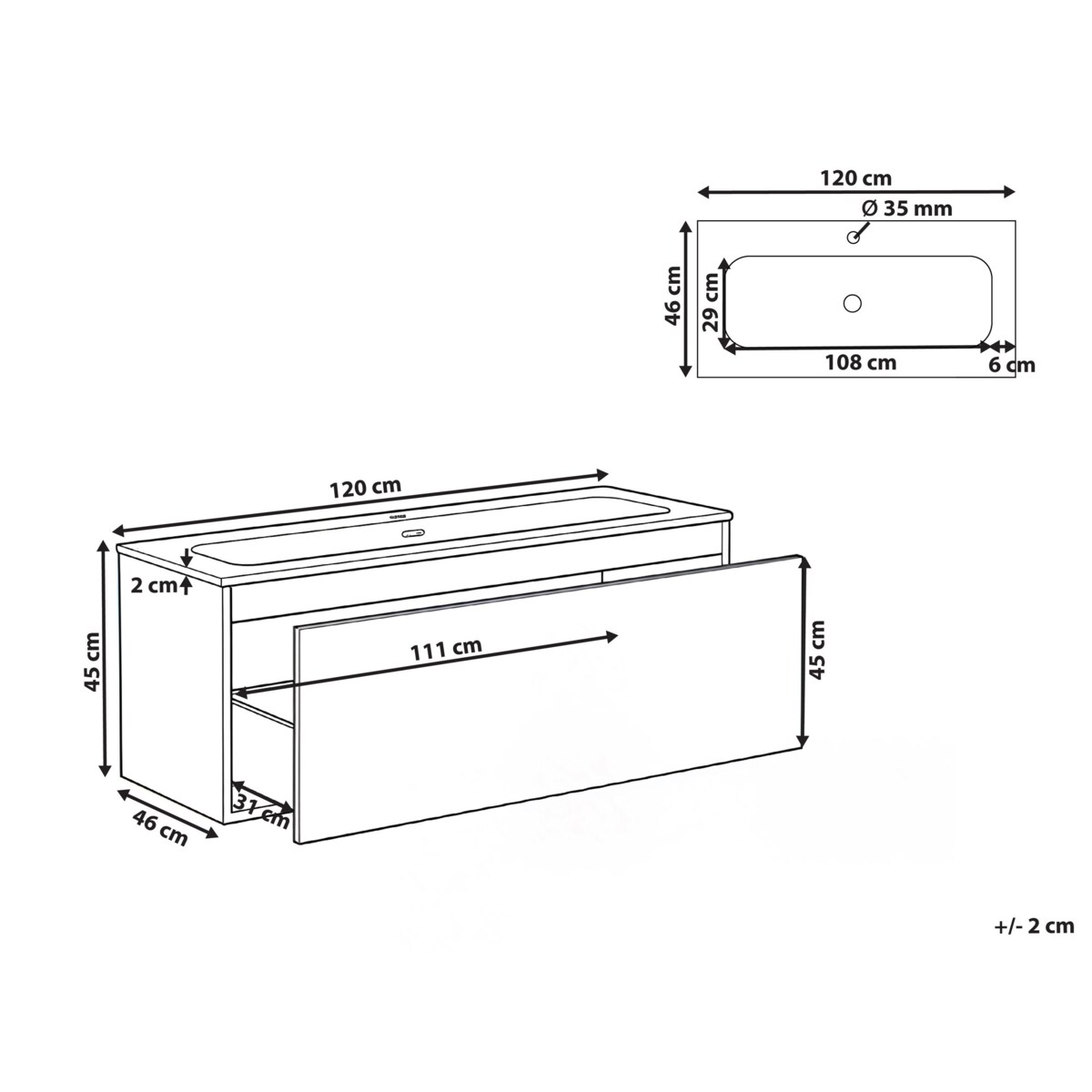 Szafka łazienkowa wisząca z umywalką TITICACA 120 cm Ciemnobrązowy