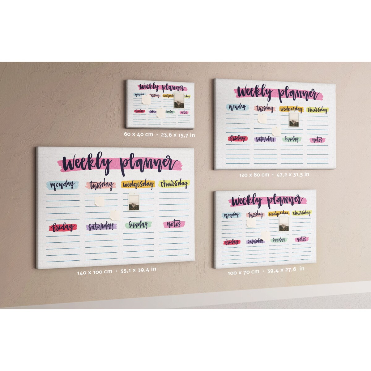 Tablica korkowa Planer tygodniowy 140x100cm - kolorowe pinezki