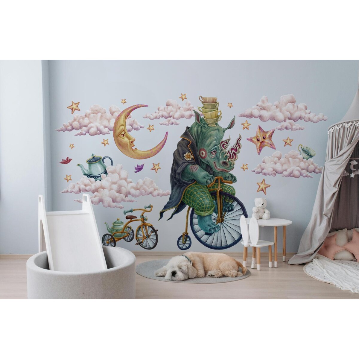 Zestaw naklejek na ścianę, Zwierzęta z bajki - nosorożec, 60cm