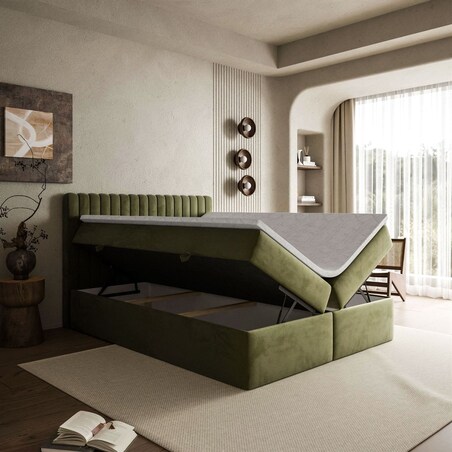 Łóżko kontynentalne JANELLE z materacem bonellowym, 140x200, RV 215, topper