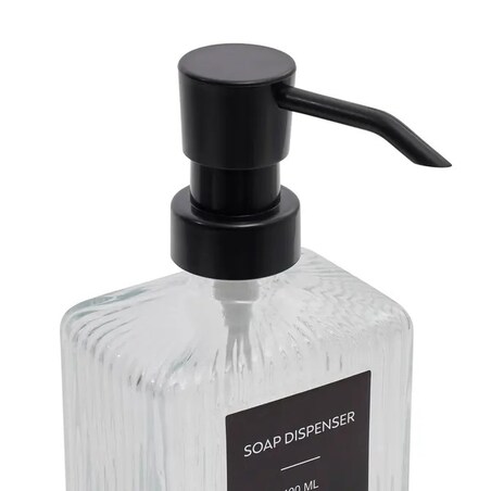 Dozownik na mydło w płynie, szkło prążkowane, transparentny, 400 ml