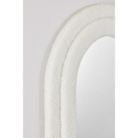 Lustro w półowalnej ramie bouclé kość słoniowa 160x60 cm