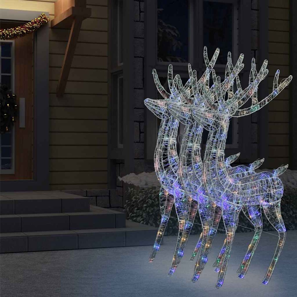 vidaXL Renifery z akrylu XXL, 3 szt., 250 kolorowych LED, 180 cm