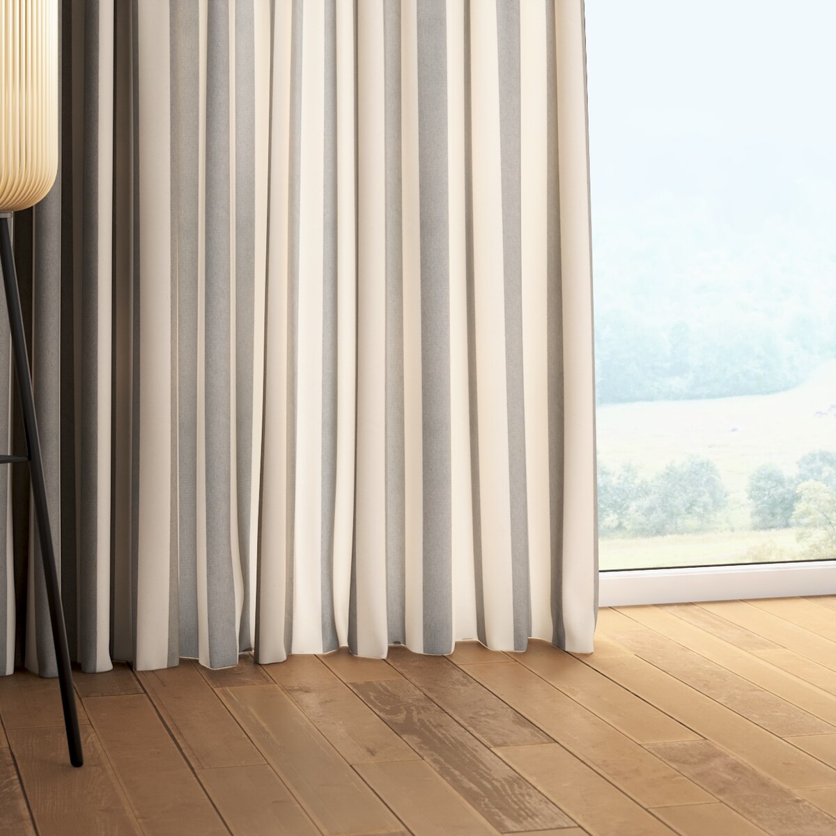 Zasłona na taśmie marszczącej 1 szt. 130x260 biało-szare pionowe pasy (5,5cm)