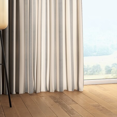 Zasłona na taśmie marszczącej 1 szt. 130x260 biało-szare pionowe pasy (5,5cm)