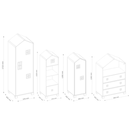 KONSIMO MIRUM Zestaw mebli w kształcie domku dla dzieci w kolorze szarym składający się z 6 elementów