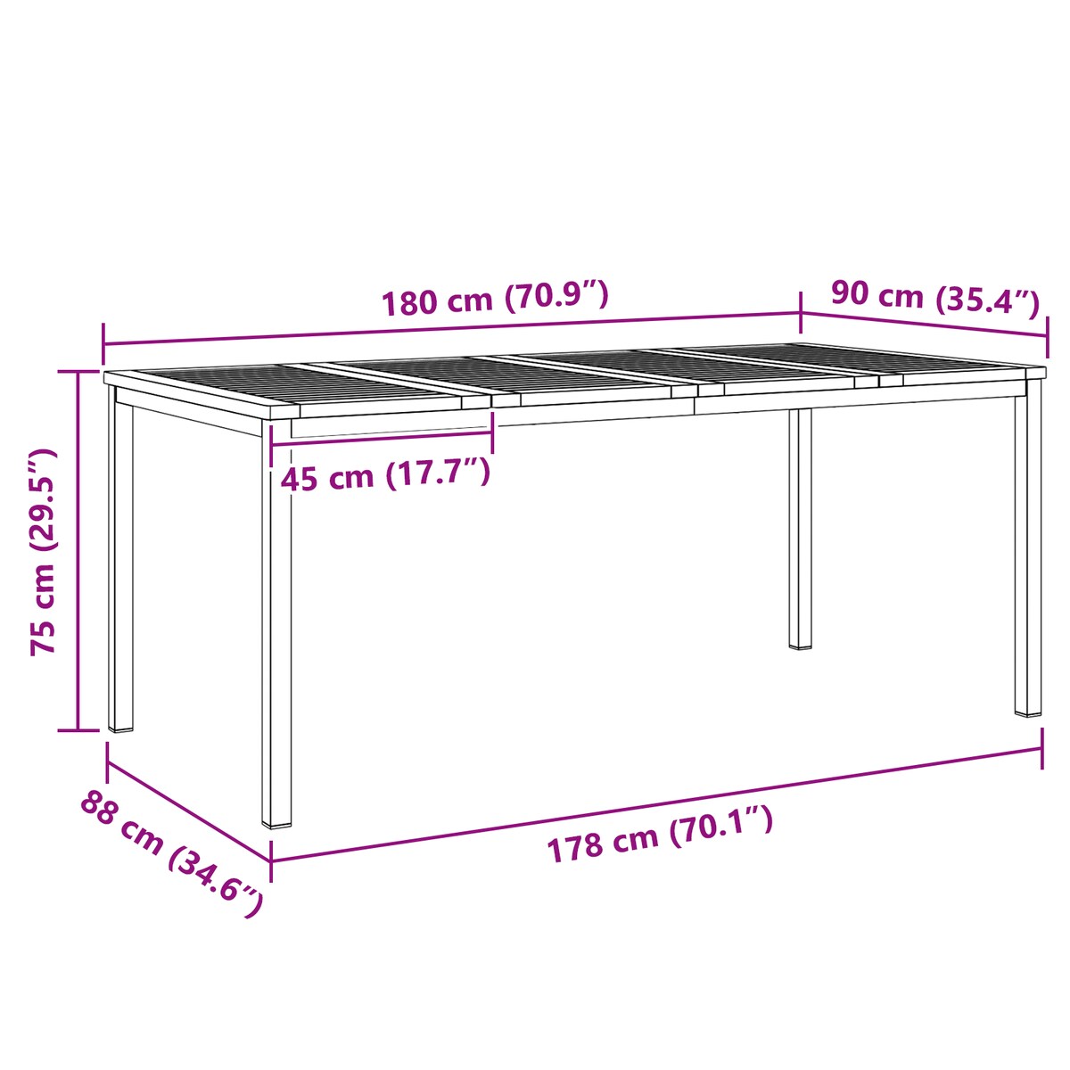 vidaXL Stół na zewnątrz 180x90x75 cm z litego drewna tekowego