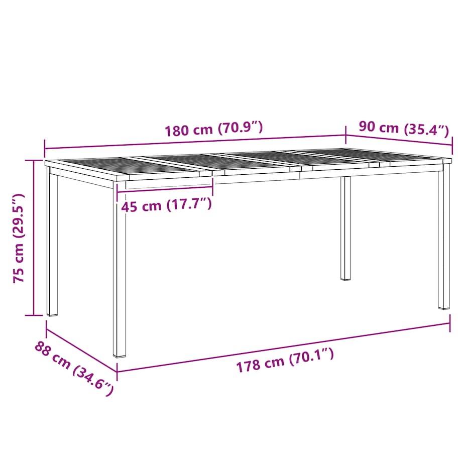 vidaXL Stół na zewnątrz 180x90x75 cm z litego drewna tekowego