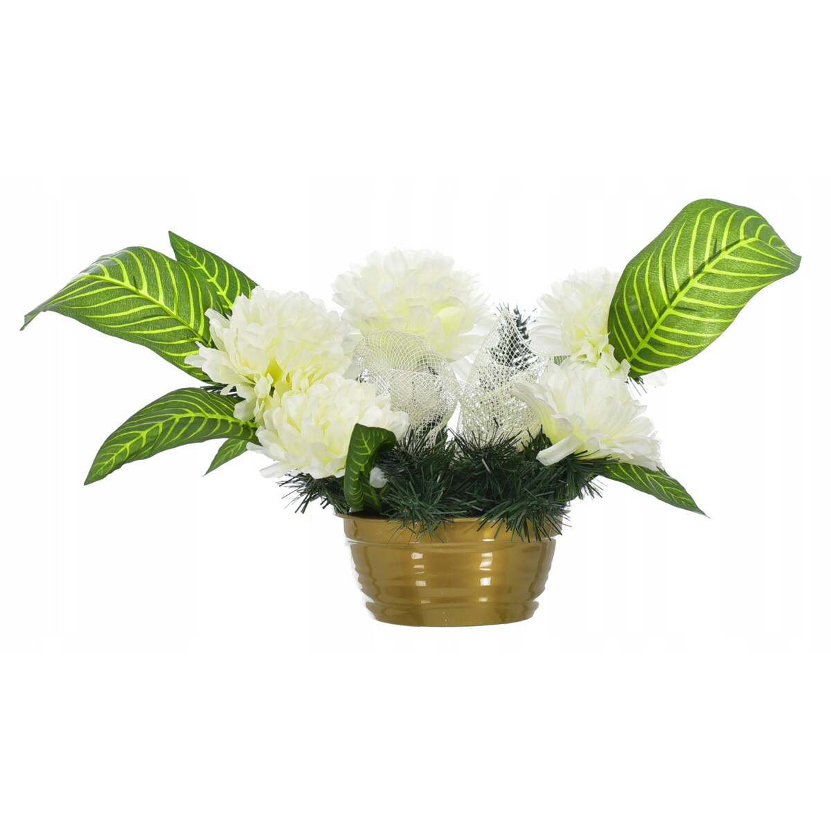 Stroik Kompozycja Kwiatowa Na Grób Cmentarz Sztuczne Kwiaty W Doniczce