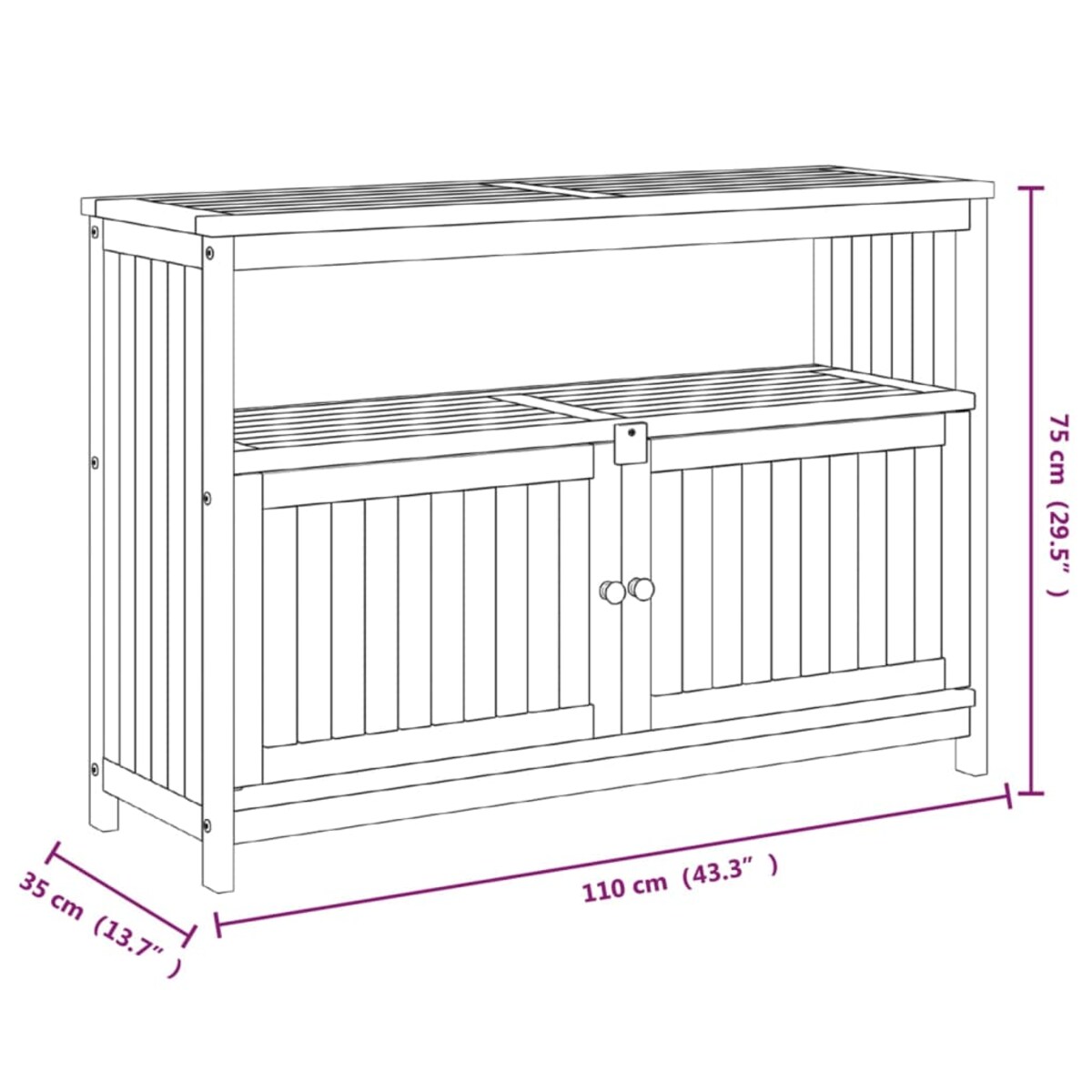 vidaXL Ogrodowy stolik konsolowy, 110x35x75 cm, lite drewno akacjowe