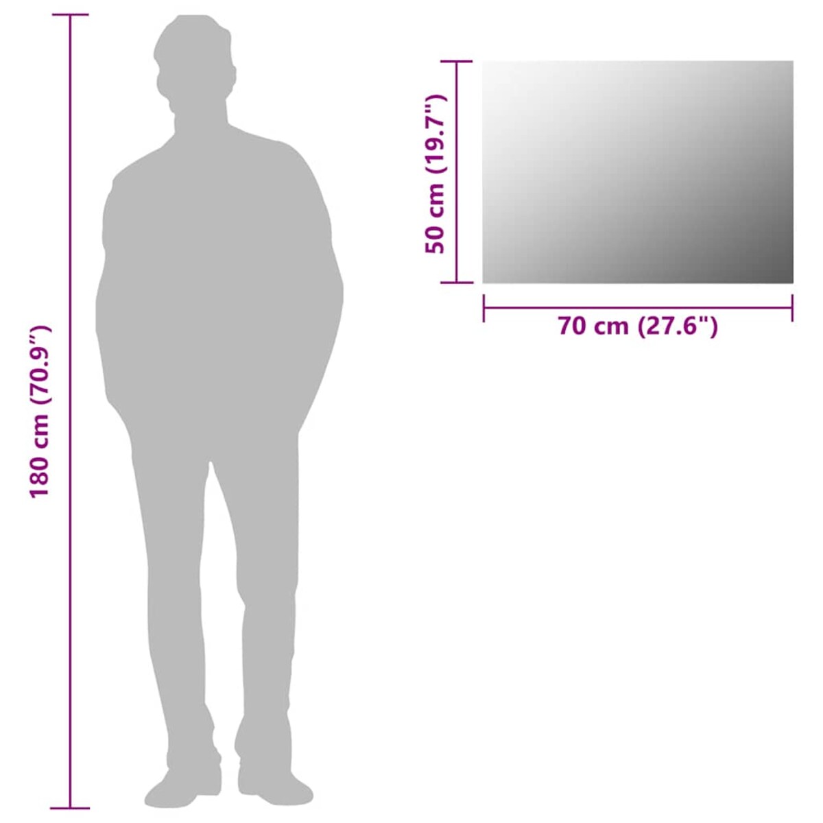 vidaXL Lustro ścienne bez ramy, 70x50 cm, szkło