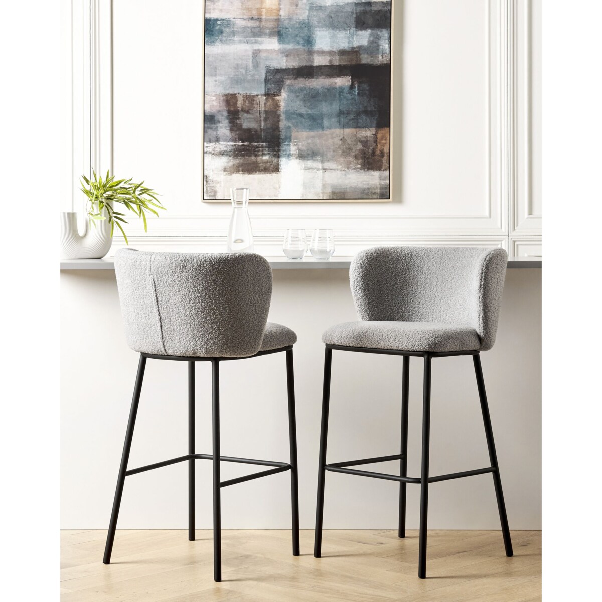 Zestaw 2 krzeseł barowych boucle szary MINA